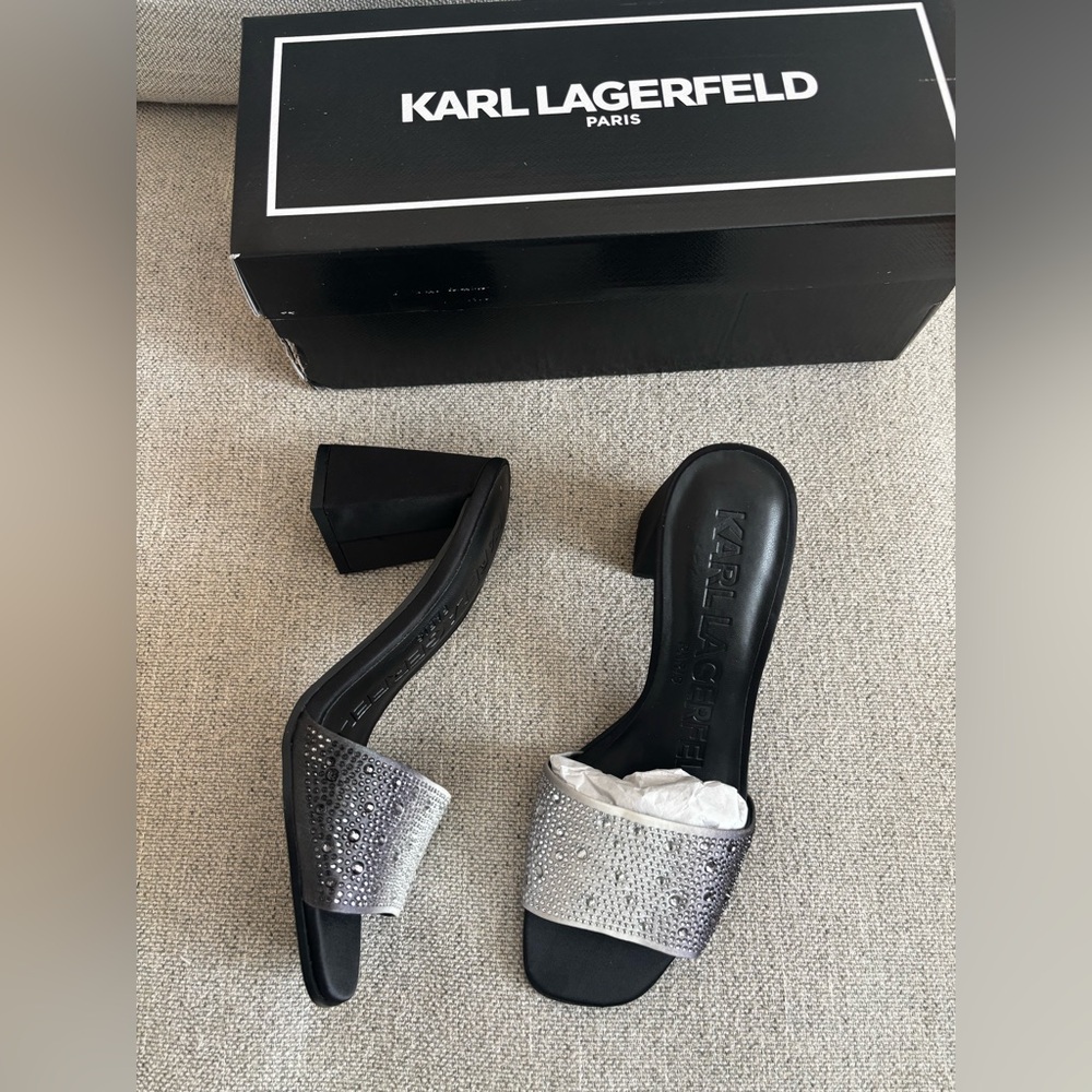 Karl Lagerfeld Paris Women's KARL pearl Rhinestone Slide Sandal NWT